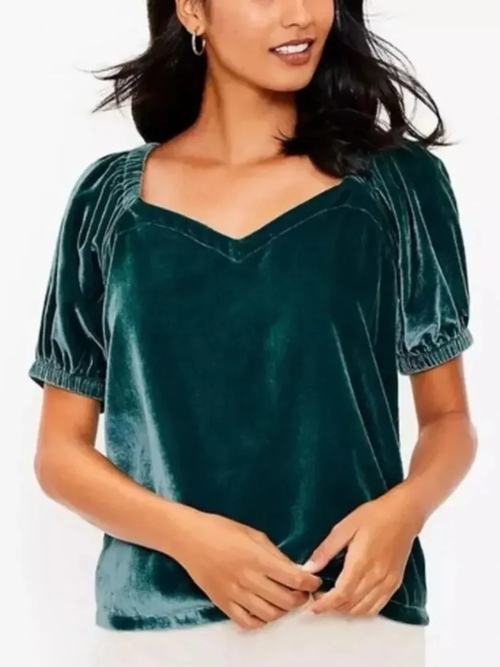 NWT Loft Whimsigoth Boho Teal Crushed Velvet Puff Sleeve Blouse Sz M